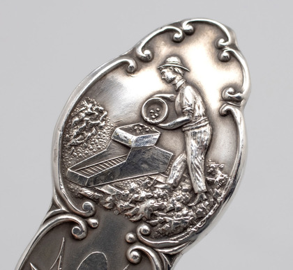 Nome Alaska Struck It Rich Sterling Silver Souvenir Spoon - L.W. Suter, Mayer Bros, Nome Gold Miner